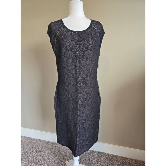 Anne Klein Jacquard Dress Black Sz XL New
